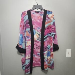 Marciano Guess Floral Kimono Cardigan with Black Trim Size S Pink